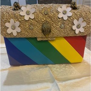 NWT Kurt Geiger London Kensington Rainbow Leather & Daisy Raffia Crossbody Bag